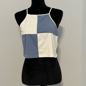Lelis Cropped Tank Top. Blue & White Color block. Size large.